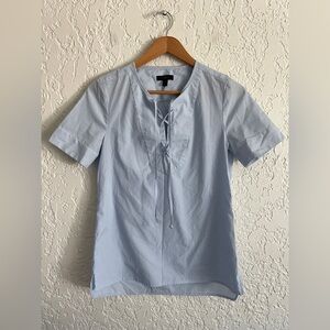 J.CREW Popover Tie Front Striped Cotton Nautical Blouse